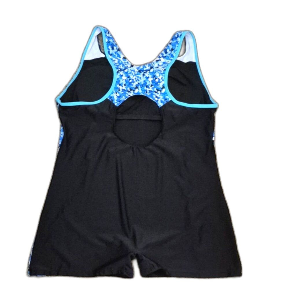 Hanna Nikole Swimsuit 24 W Blue Colorblock Boyleg Racerback One Piece Plus NWOT - Picture 2 of 11